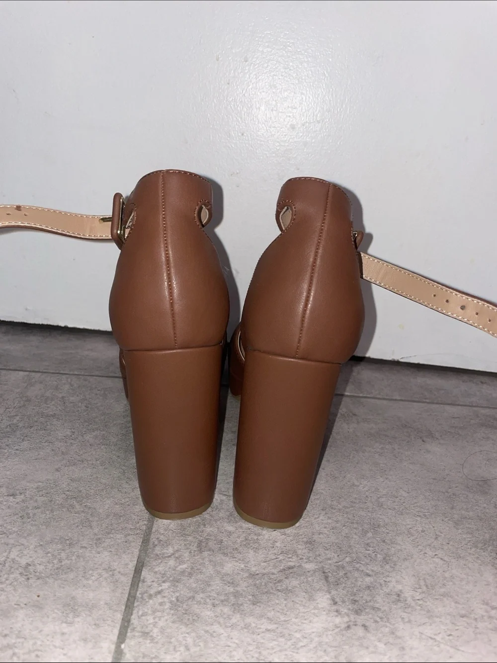 Sun + Stone Tan Platform Ankle-Strap Heels